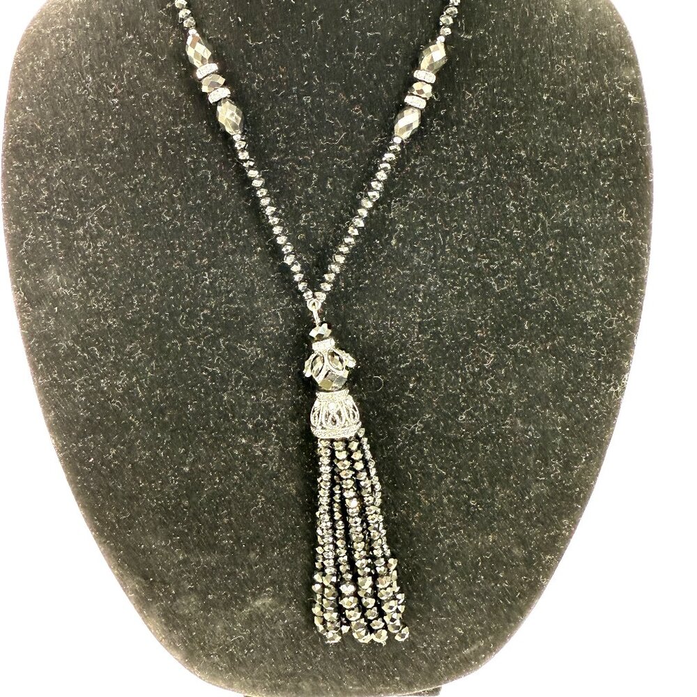 Black Beads and Tassel Necklace